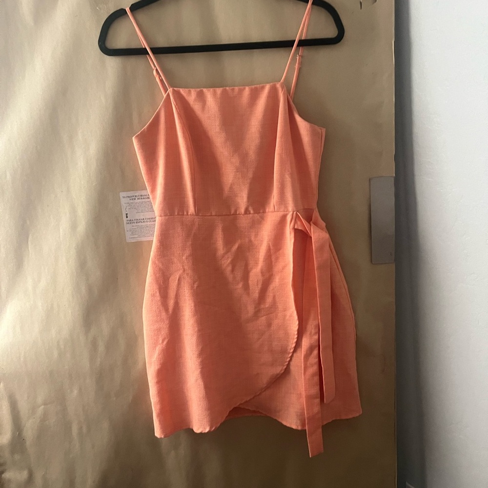 Sleeveless Wrap Mini Dress in Coral Peach